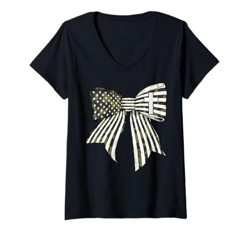Damen Jesus Kreuz Glaube Christian USA Flagge 4. Juli Camouflage T-Shirt mit V-Ausschnitt Damen Jesus Kreuz Glaube Christian USA Flagge 4. Juli Camouflage T-Shirt mit V-Ausschnitt von Womens Coquette Bow Jesus Cross Christian Gifts