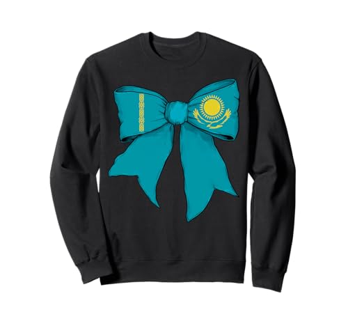 Kasachstan Kasachstan Kasachstan Pride Flag Girl Coquette Bow Ribbon Sweatshirt von Womens Coquette Bow Kazakhstan Heritage Flag Gifts