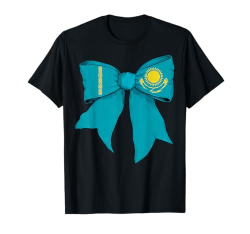 Kasachstan Kasachstan Kasachstan Pride Flag Girl Coquette Bow Ribbon T-Shirt von Womens Coquette Bow Kazakhstan Heritage Flag Gifts
