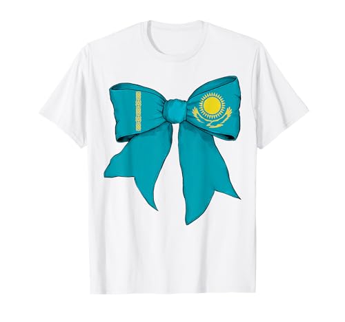 Kasachstan Kasachstan Kasachstan Pride Flag Girl Coquette Bow Ribbon T-Shirt von Womens Coquette Bow Kazakhstan Heritage Flag Gifts