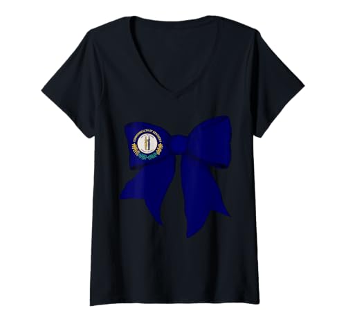 Damen Kokettenschleifenband mit der Flagge von Kentucky für Mädchen T-Shirt mit V-Ausschnitt Damen Kokettenschleifenband mit der Flagge von Kentucky für Mädchen T-Shirt mit V-Ausschnitt von Womens Coquette Bow Kentucky Heritage Flag Gifts