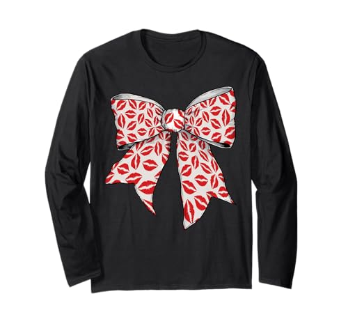 Lippenstift Marks Kisses Lippen Valentinstag Mädchen Kokette Schleife Langarmshirt von Womens Coquette Bow Kisses Lipstick Makeup Gifts