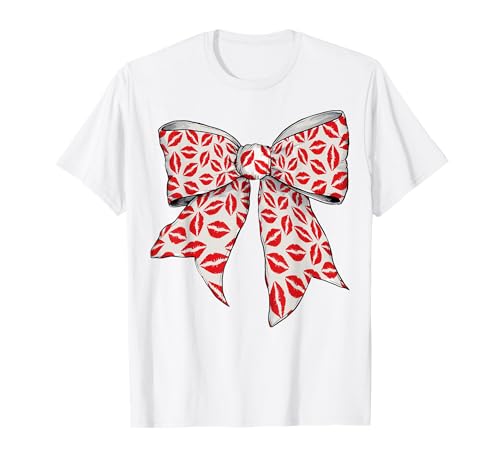 Lippenstift Marks Kisses Lippen Valentinstag Mädchen Kokette Schleife T-Shirt von Womens Coquette Bow Kisses Lipstick Makeup Gifts