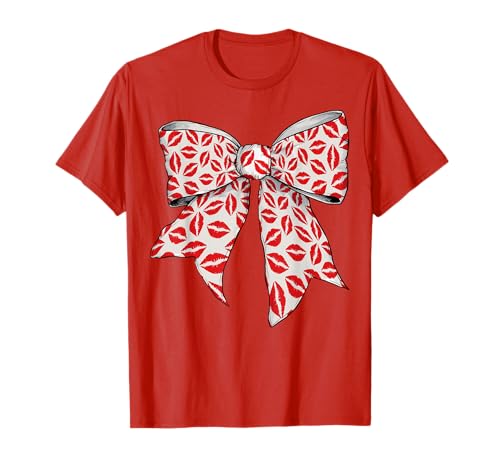 Lippenstift Marks Kisses Lippen Valentinstag Mädchen Kokette Schleife T-Shirt Lippenstift Marks Kisses Lippen Valentinstag Mädchen Kokette Schleife T-Shirt von Womens Coquette Bow Kisses Lipstick Makeup Gifts