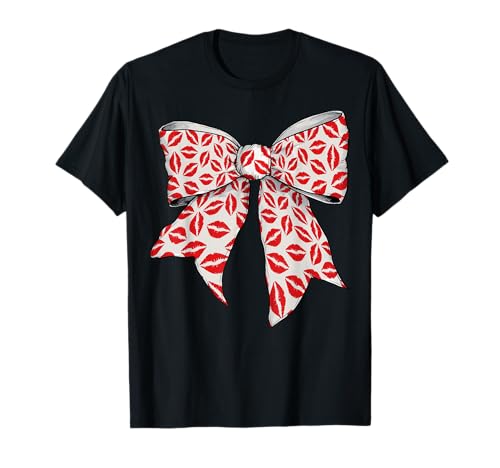 Lippenstift Marks Kisses Lippen Valentinstag Mädchen Kokette Schleife T-Shirt von Womens Coquette Bow Kisses Lipstick Makeup Gifts