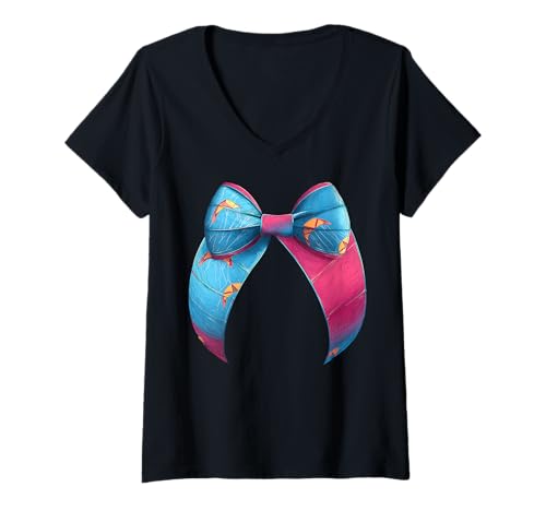 Damen Drachen-Surfdrachen Surfer Girl Coquette Bow T-Shirt mit V-Ausschnitt von Womens Coquette Bow Kite Surfing Kite Surfer Gifts
