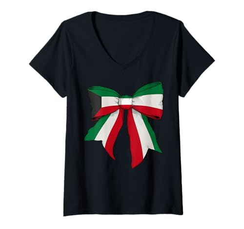 Damen Kokettenschleifenband mit kuwaitischer Pride-Flagge für Mädchen T-Shirt mit V-Ausschnitt Damen Kokettenschleifenband mit kuwaitischer Pride-Flagge für Mädchen T-Shirt mit V-Ausschnitt von Womens Coquette Bow Kuwait Heritage Flag Gifts