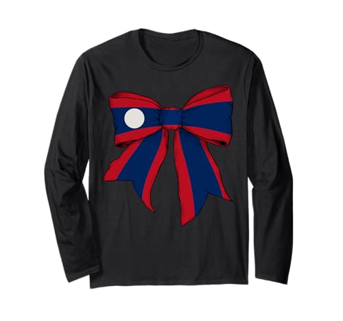 Laos Laotische Flagge Mädchen Kokette Schleife Band Langarmshirt Laos Laotische Flagge Mädchen Kokette Schleife Band Langarmshirt von Womens Coquette Bow Laos Heritage Flag Gifts