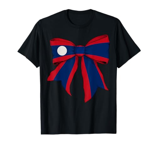 Laos Laotische Flagge Mädchen Kokette Schleife Band T-Shirt Laos Laotische Flagge Mädchen Kokette Schleife Band T-Shirt von Womens Coquette Bow Laos Heritage Flag Gifts