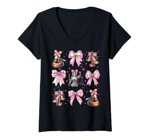 Damen Lawyer Advocate Scales of Justice, Mädchen, Kokette, Schleife, rosa, Mama T-Shirt mit V-Ausschnitt Damen Lawyer Advocate Scales of Justice, Mädchen, Kokette, Schleife, rosa, Mama T-Shirt mit V-Ausschnitt von Womens Coquette Bow Law School Graduation Gifts