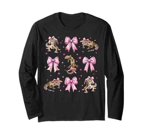 Leopard Gecko Eidechse Mädchen Kokette Schleife Rosa Mama Langarmshirt von Womens Coquette Bow Leopard Gecko Lizard Gifts