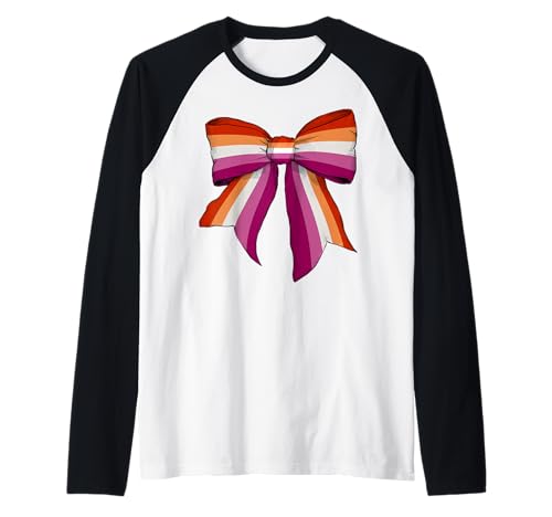 Lesbian Pride Flag LGBTQ Girl Coquette Bow Raglan Lesbian Pride Flag LGBTQ Girl Coquette Bow Raglan von Womens Coquette Bow Lesbian Pride LGBTQ Gifts
