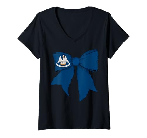 Damen Kokettenschleifenband für Mädchen, Flagge des US-Bundesstaates Louisiana T-Shirt mit V-Ausschnitt Damen Kokettenschleifenband für Mädchen, Flagge des US-Bundesstaates Louisiana T-Shirt mit V-Ausschnitt von Womens Coquette Bow Louisiana Heritage Flag Gifts