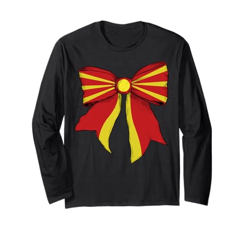 Makedonien mazedonische Flagge Mädchen Kokette Schleife Band Langarmshirt von Womens Coquette Bow Macedonia Heritage Flag Gifts