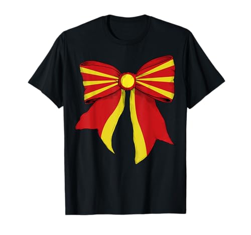 Makedonien mazedonische Flagge Mädchen Kokette Schleife Band T-Shirt von Womens Coquette Bow Macedonia Heritage Flag Gifts