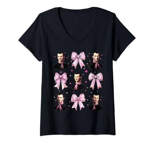 Damen Machiavelli The Prince Girl Kokettenschleife, Rosa T-Shirt mit V-Ausschnitt von Womens Coquette Bow Machiavelli The Prince Gifts