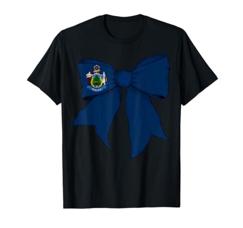 Kokettenschleifenband mit Flagge des Bundesstaates Maine für Mädchen T-Shirt von Womens Coquette Bow Maine Heritage Flag Gifts