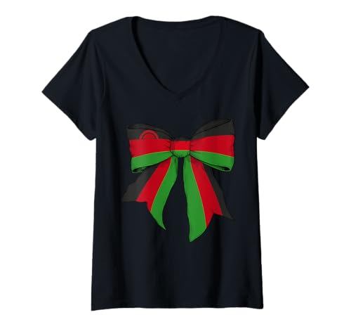 Damen Kokettenschleifenband mit malawischer Flagge für Mädchen T-Shirt mit V-Ausschnitt Damen Kokettenschleifenband mit malawischer Flagge für Mädchen T-Shirt mit V-Ausschnitt von Womens Coquette Bow Malawi Heritage Flag Gifts