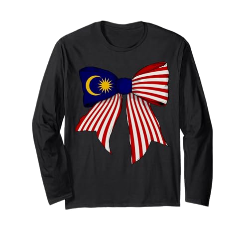 Kokettenschleifenband mit malaysischer Flagge für Mädchen Langarmshirt von Womens Coquette Bow Malaysia Heritage Flag Gifts