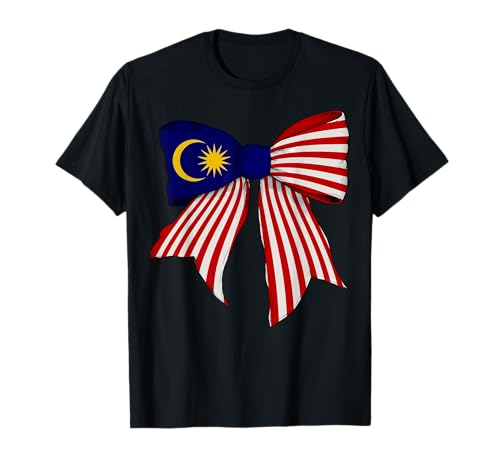 Kokettenschleifenband mit malaysischer Flagge für Mädchen T-Shirt von Womens Coquette Bow Malaysia Heritage Flag Gifts