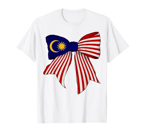 Kokettenschleifenband mit malaysischer Flagge für Mädchen T-Shirt von Womens Coquette Bow Malaysia Heritage Flag Gifts
