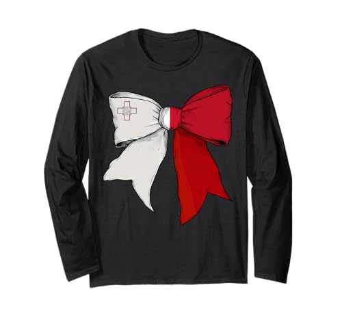 Malta Malteser Stolz Flagge Mädchen Kokette Schleife Band Langarmshirt von Womens Coquette Bow Malta Heritage Flag Gifts