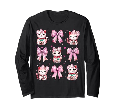 Maneki Neko Japanische Katze Lucky Girl Kokette Schleife Rosa Mama Langarmshirt Maneki Neko Japanische Katze Lucky Girl Kokette Schleife Rosa Mama Langarmshirt von Womens Coquette Bow Maneki Neko Japanese Gifts