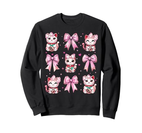 Maneki Neko Japanische Katze Lucky Girl Kokette Schleife Rosa Mama Sweatshirt Maneki Neko Japanische Katze Lucky Girl Kokette Schleife Rosa Mama Sweatshirt von Womens Coquette Bow Maneki Neko Japanese Gifts