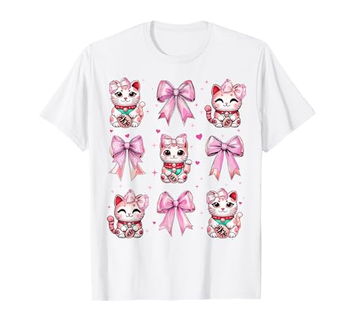 Maneki Neko Japanische Katze Lucky Girl Kokette Schleife Rosa Mama T-Shirt Maneki Neko Japanische Katze Lucky Girl Kokette Schleife Rosa Mama T-Shirt von Womens Coquette Bow Maneki Neko Japanese Gifts
