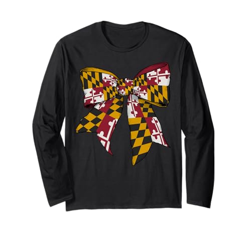 Kokettenschleifenband mit Flagge des Bundesstaates Maryland für Mädchen Langarmshirt von Womens Coquette Bow Maryland Heritage Flag Gifts