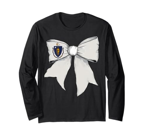 Kokettenschleifenband mit der Flagge des Bundesstaates Massachusetts für Mädchen Langarmshirt von Womens Coquette Bow Massachusetts Heritage Gifts