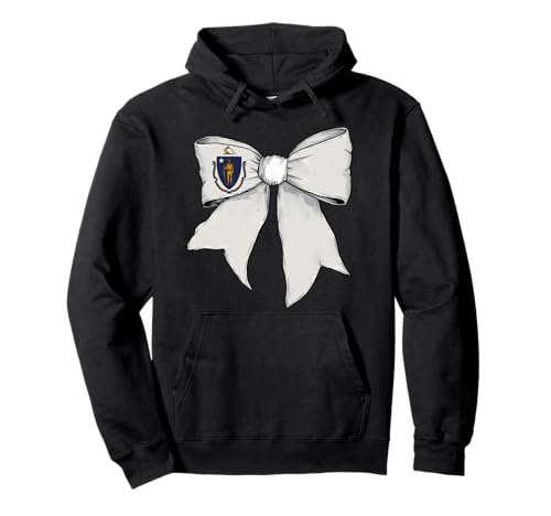 Kokettenschleifenband mit der Flagge des Bundesstaates Massachusetts für Mädchen Pullover Hoodie von Womens Coquette Bow Massachusetts Heritage Gifts