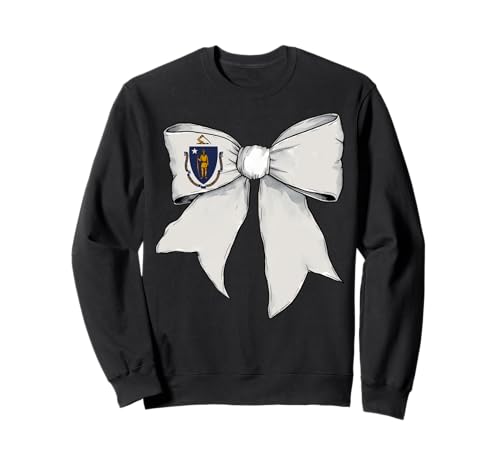 Kokettenschleifenband mit der Flagge des Bundesstaates Massachusetts für Mädchen Sweatshirt von Womens Coquette Bow Massachusetts Heritage Gifts