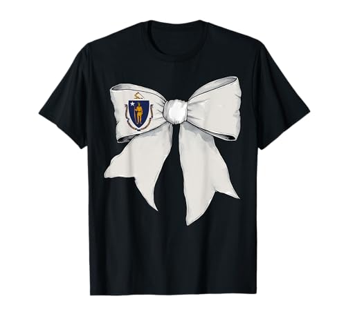 Kokettenschleifenband mit der Flagge des Bundesstaates Massachusetts für Mädchen T-Shirt von Womens Coquette Bow Massachusetts Heritage Gifts