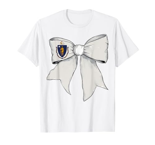 Kokettenschleifenband mit der Flagge des Bundesstaates Massachusetts für Mädchen T-Shirt Kokettenschleifenband mit der Flagge des Bundesstaates Massachusetts für Mädchen T-Shirt von Womens Coquette Bow Massachusetts Heritage Gifts