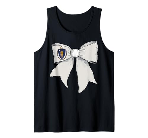 Kokettenschleifenband mit der Flagge des Bundesstaates Massachusetts für Mädchen Tank Top von Womens Coquette Bow Massachusetts Heritage Gifts