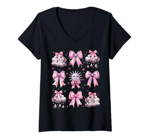 Damen Meteorologie Weatherman Meteorologe Mädchen Kokette Schleife Rosa T-Shirt mit V-Ausschnitt Damen Meteorologie Weatherman Meteorologe Mädchen Kokette Schleife Rosa T-Shirt mit V-Ausschnitt von Womens Coquette Bow Meteorology Weatherman Gifts