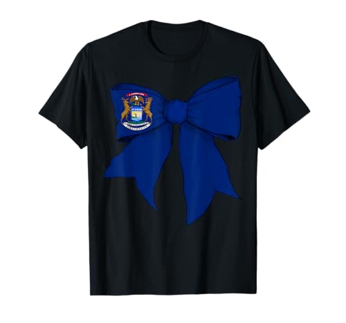Kokettenschleifenband mit Flagge des Bundesstaates Michigan für Mädchen T-Shirt von Womens Coquette Bow Michigan Heritage Flag Gifts