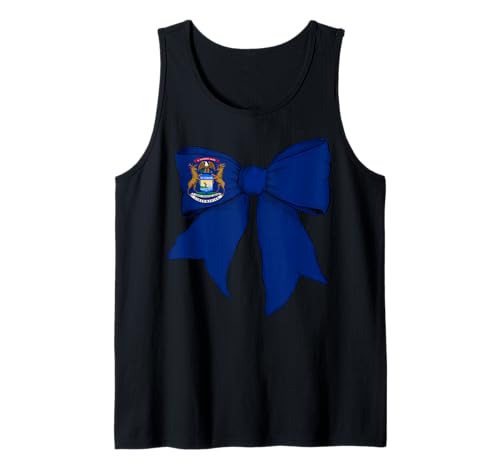 Kokettenschleifenband mit Flagge des Bundesstaates Michigan für Mädchen Tank Top von Womens Coquette Bow Michigan Heritage Flag Gifts
