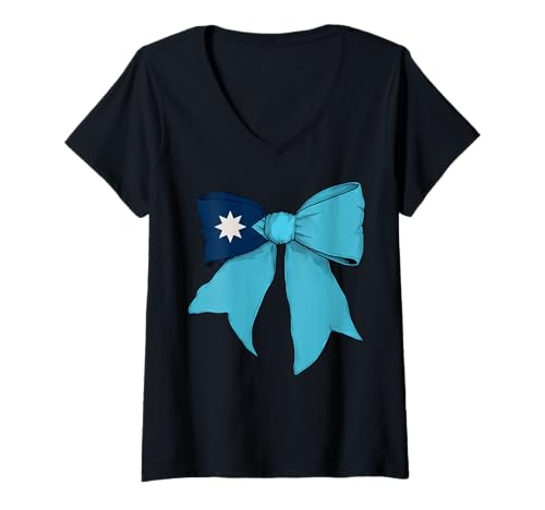 Damen Kokettenschleifenband für Mädchen, Flagge des Bundesstaates Minnesota T-Shirt mit V-Ausschnitt Damen Kokettenschleifenband für Mädchen, Flagge des Bundesstaates Minnesota T-Shirt mit V-Ausschnitt von Womens Coquette Bow Minnesota Heritage Flag Gifts