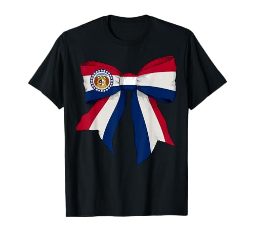 Kokettenschleifenband für Mädchen, Flagge des Bundesstaates Missouri T-Shirt von Womens Coquette Bow Missouri Heritage Flag Gifts