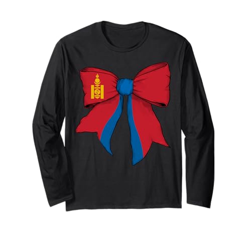 Mongolei Mongolische Stolz Flagge Mädchen Kokette Schleife Band Langarmshirt von Womens Coquette Bow Mongolia Heritage Flag Gifts