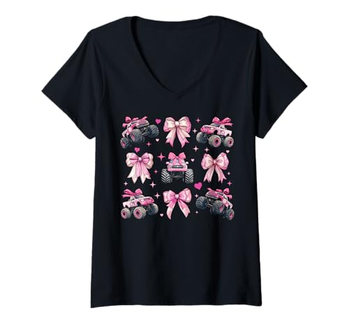 Damen Monster Truck 4-Rad-Offroad-Mädchen mit Kokettenschleife für Mädchen, rosa T-Shirt mit V-Ausschnitt Damen Monster Truck 4-Rad-Offroad-Mädchen mit Kokettenschleife für Mädchen, rosa T-Shirt mit V-Ausschnitt von Womens Coquette Bow Monster Truck Offroad Gifts