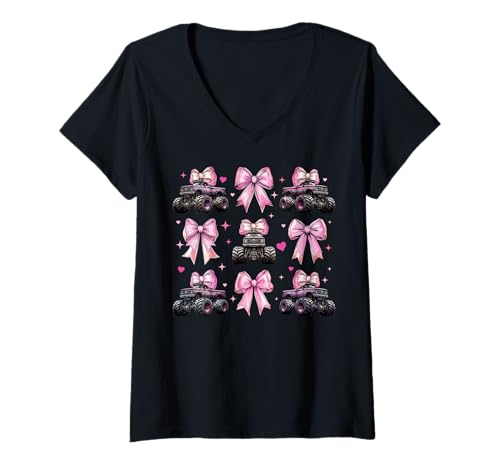 Damen Monster Truck 4-Rad-Offroad-Mädchen mit Kokettenschleife für Mädchen, rosa T-Shirt mit V-Ausschnitt Damen Monster Truck 4-Rad-Offroad-Mädchen mit Kokettenschleife für Mädchen, rosa T-Shirt mit V-Ausschnitt von Womens Coquette Bow Monster Truck Offroad Gifts