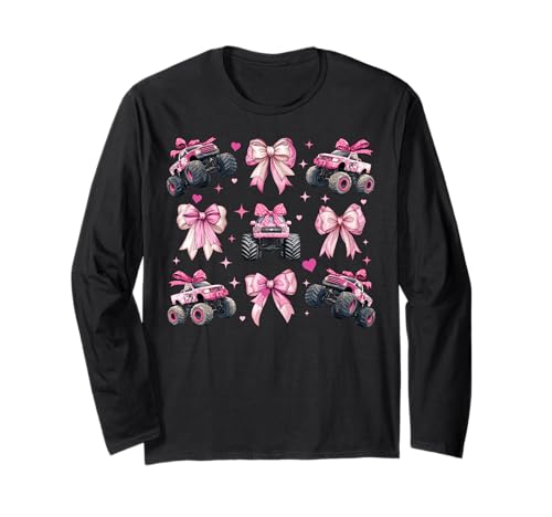 Monster Truck 4-Rad-Offroad-Mädchen mit Kokettenschleife für Mädchen, rosa Langarmshirt von Womens Coquette Bow Monster Truck Offroad Gifts