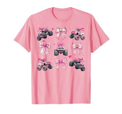 Monster Truck 4-Rad-Offroad-Mädchen mit Kokettenschleife für Mädchen, rosa T-Shirt von Womens Coquette Bow Monster Truck Offroad Gifts