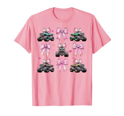 Monster Truck 4-Rad-Offroad-Mädchen mit Kokettenschleife für Mädchen, rosa T-Shirt von Womens Coquette Bow Monster Truck Offroad Gifts