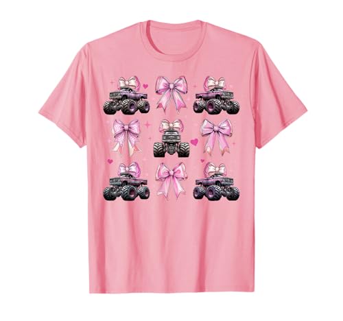 Monster Truck 4-Rad-Offroad-Mädchen mit Kokettenschleife für Mädchen, rosa T-Shirt von Womens Coquette Bow Monster Truck Offroad Gifts