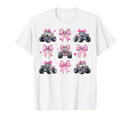 Monster Truck 4-Rad-Offroad-Mädchen mit Kokettenschleife für Mädchen, rosa T-Shirt von Womens Coquette Bow Monster Truck Offroad Gifts