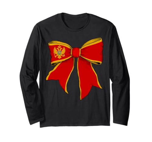Montenegro Montenegro Pride Flagge Mädchen Kokette Schleife Band Langarmshirt von Womens Coquette Bow Montenegro Heritage Flag Gifts